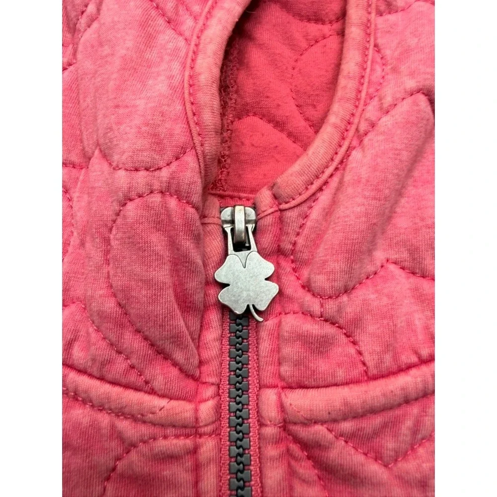 Lucky Brand Girls Pink Quilted Heart Full Zip Hoodie Jacket Clover Charm Size L